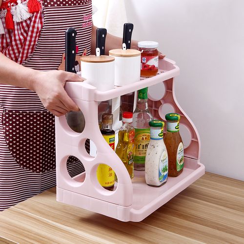 创意家用多功能塑料双层厨房置物架  调料整理菜刀餐具储物收纳架